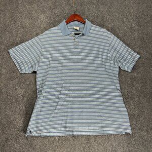 Columbia XCO  Polo Shirt Mens XL Blue White Stripe Cotton Short Sleeve Split Hem
